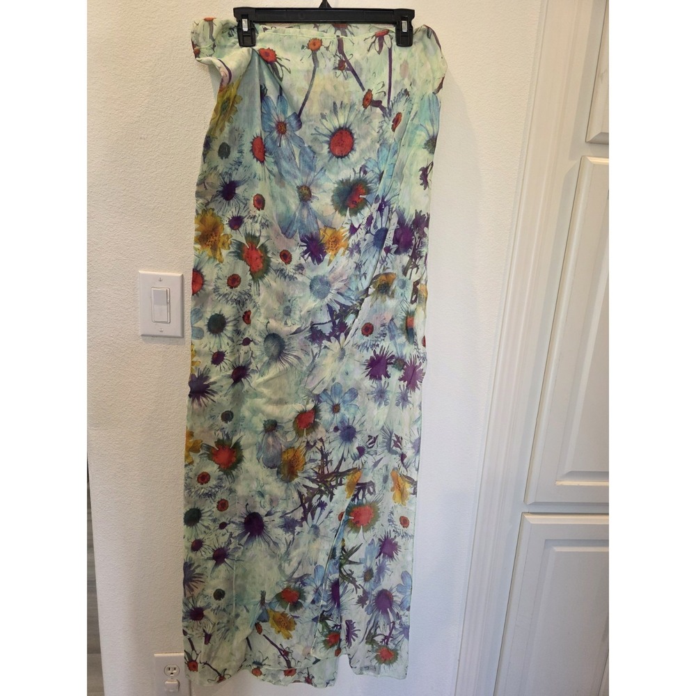 Zara Accessories Oversize Semi Sheer Scarf Colorful Floral GreenPurple 72"x48" - Picture 2 of 4